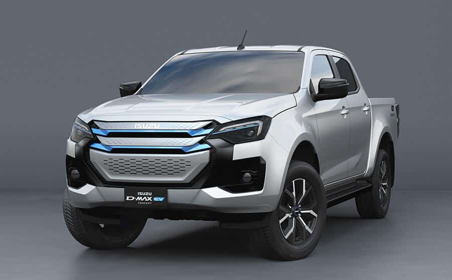 Silver Isuzu D-Max EV Concept twin cab ute.