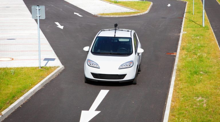 Self-driving car driving on a track