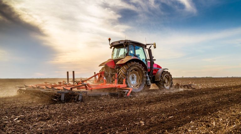 Tractor in a field on a farm