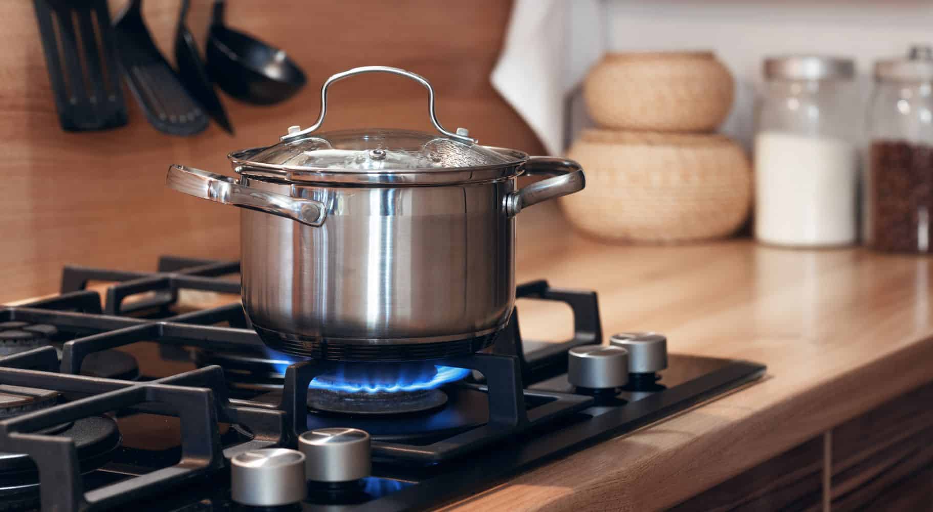 Pot boiling on a gas stove