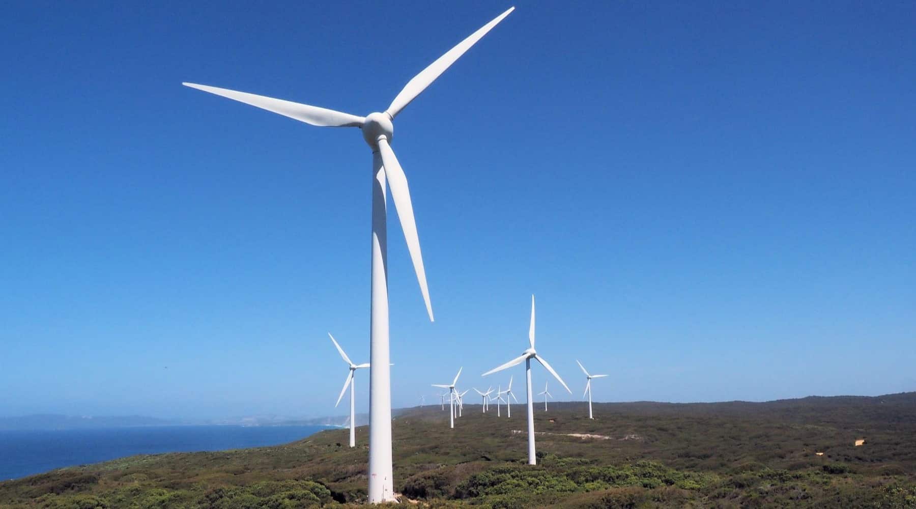 Wind turbines along the coast of Albany, Western Australia